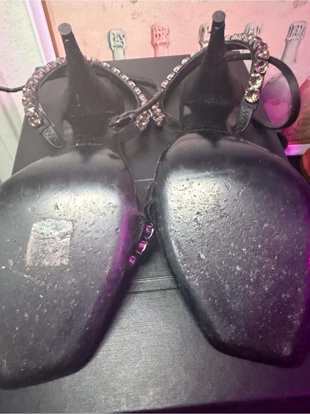 Saint Laurent Black Crystal-Strap Stiletto Sandals - Picture 3 of 5